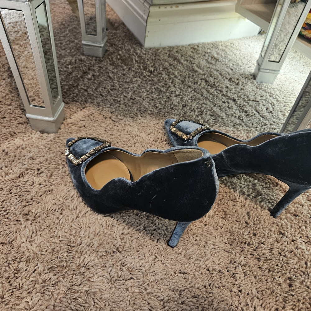 SAM EDELMAN Elegant Blue Velvet Women's Shoes with Embellished Buckle - Picture 3 of 5
